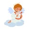 Adorable Baby Angel With Innocent Eyes, Tiny Wings, And A Cherubic Smile Sitting on Cloud with Harp, Vector Illustration