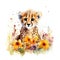 Adorable Baby Cheetah in a Colorful Flower Field for Art Prints and Greetings.