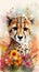 Adorable Baby Cheetah in a Colorful Flower Field for Art Prints and Greetings.