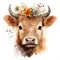 Adorable Baby Cow with Flower Crown Clipart on White Background AI Generated