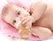 Adorable baby girl drinking from bottle