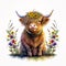 Adorable Baby Highland Cow in a Blooming Spring Garden: A Charming Countryside Scene AI Generated