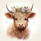 Adorable Baby Highland Cow with a Minimalist Flower Wreath AI Generated