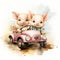 Adorable Baby Pig Driving a Car - Watercolor Clipart on White Background AI Generated