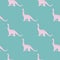 Adorable baby pink dinosaur seamless pattern on turquoise