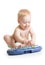 Adorable baby playing electronic piano