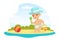 Adorable Baby Playing Playing in Sand at Beach on Sunny Day Vector Illustration