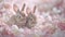 adorable baby rabbits nestled in a bed of soft, pastel-colored petals, their fur gleaming with perfect lighting and ultra-