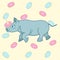 Adorable baby rhino with sweet donuts background, cute cartoon animal