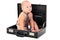 Adorable Baby Wearing Diaper and Tie Sitting in Briefcase