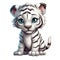 Adorable Baby White Tiger Siberian Tiger. Cute Digital Illustration.