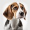 Adorable beagle puppy solo portrait on white background