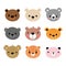 Adorable bears. Set of cute cartoon animals portraits. Fits for designing baby clothes. Hand drawn smiling characters. Happy