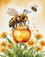 Adorable Bee and Honey Watercolor Clip Art