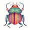Adorable Beetle on White Background: Loose Watercolor and Gouache Clipart .