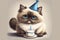 Adorable Birthday Ragdoll Cat Cartoon Character. AI