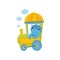 Adorable blue behemoth with pink cheeks on train. Cartoon character of funny little hippo. Colorful flat vector element