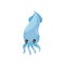 Adorable blue squid with big shiny eyes. Funny sea creature. Marine animal. Cartoon cephalopod mollusk. Underwater