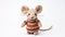 Adorable Brown And White Knitted Mouse Toy In A Colorful Striped Sweater