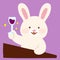 Adorable bunny holding a wine glass high at bar counter flat colored
