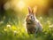 Adorable Bunny in Sunlit Meadow, AI Generated