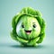 Adorable Cabbage: 3D Render of a Cute Cabbage Isolated Against a Solid Background