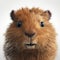 Adorable capybara closeup portait on white background, created with generative AI