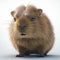 Adorable capybara closeup portait on white background, created with generative AI