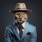 Adorable Caracal In Hat And Suit: Hyper-realistic Photo With Minimal Retouching