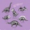 Adorable card with funny dinosaur skeletons in cartoon style