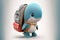 Adorable cartoon animated baby whale ready for school.