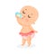 Adorable cartoon baby girl drinking milk in a plastic bottle, colorful cartoon character vector Illustration