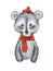 Adorable cartoon bear wearing red scarf and cap