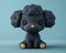 Adorable Cartoon Black Poodle with Curly Fur Sitting on Light Blue Background Cute 3D Rendered Pet Illustration for Kids or Pet