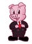 Adorable Cartoon Cute Pink Pig Smiling Piggy with Black Suit and Red Tie