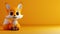 Adorable Cartoon Fox with Big Eyes on Yellow Background Cute 3D Rendered Animal Artwork for Children Media, Illustrations, and