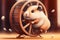 Adorable Cartoon Hamster Running on Exercise Wheel, Generative Ai