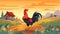 Adorable Cartoon Rooster on a Farm. Perfect for Children\\\'s Books and Illustrations.