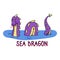 Adorable Cartoon Sea Monster Clip Art. Wild Mythical Animal Icon. Hand Drawn Legendary Beast from Lake Mythology Motif