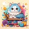 Adorable cat colorful design, painted with transparent watercolor, cuddly kitten, AI Generated