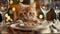 Adorable Cat Eating Fine Dinner Cute Kitty Charming Inquisitive Lovable Pet