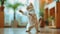 Adorable cat in white coat stands tall, dressed as a doctor in a playful and cute scene