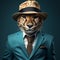 Adorable Cheetah In Blue Suit: Hyper-realistic Photo With Minimal Retouching