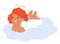 Adorable Cherubic Baby Angel Character With Red Hair, Halo, Tiny Wings, And A Sweet Smile, Lying On The Cloud