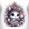 An adorable chibi kitten with fashionable style playing ball, christmas tree and the ornaments in the baclground, cartoon