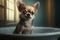 Adorable Chihuahua dog in a bath, vintage setting