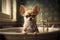 Adorable Chihuahua dog in a bath, vintage setting