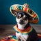 Adorable chihuahua dog with mexican sombrero hat. Happy Cinco De Mayo fashion