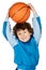 Adorable child playing the basketball