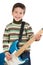 Adorable child playing electric guitar